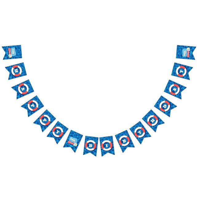 Summer Swimming Pool Party Tropical Birthday Blue Wimpelkette (Alle)