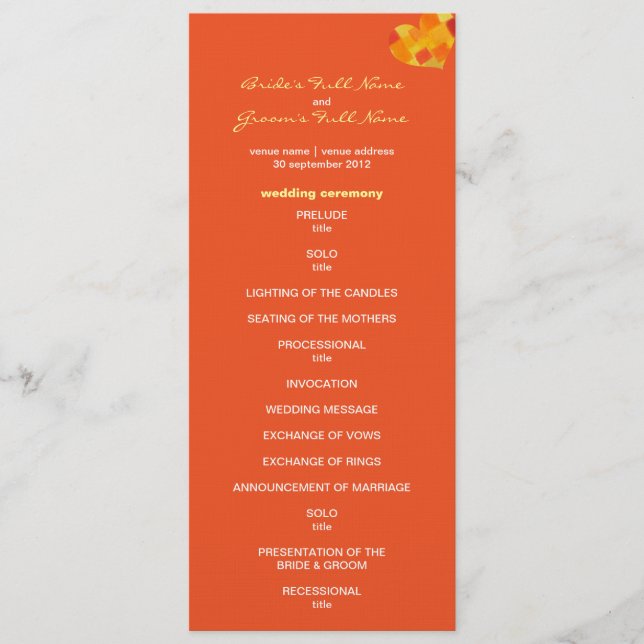 Summer Tango Wedding Programm (Vorderseite)