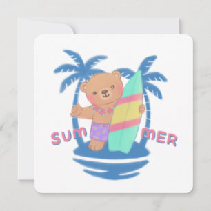 Summer Teddy Bear Surfer in Hawaii Feiertagskarte