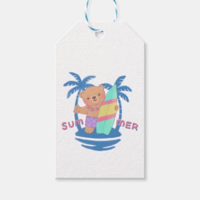 Summer Teddy Bear Surfer in Hawaii Geschenkanhänger (Vorderseite)