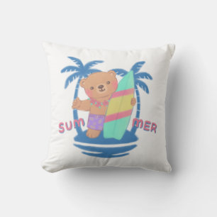 Summer Teddy Bear Surfer in Hawaii Kissen