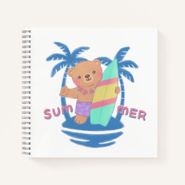 Summer Teddy Bear Surfer in Hawaii Notizbuch (Vorderseite)