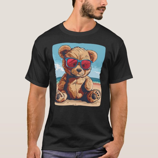 Summer Teddy Bear with sunglasses and beach for Va T-Shirt (Vorderseite)