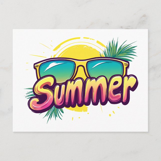 Summer Text - Farbenfrohe Sommersonnenbrille Postkarte (Vorderseite)