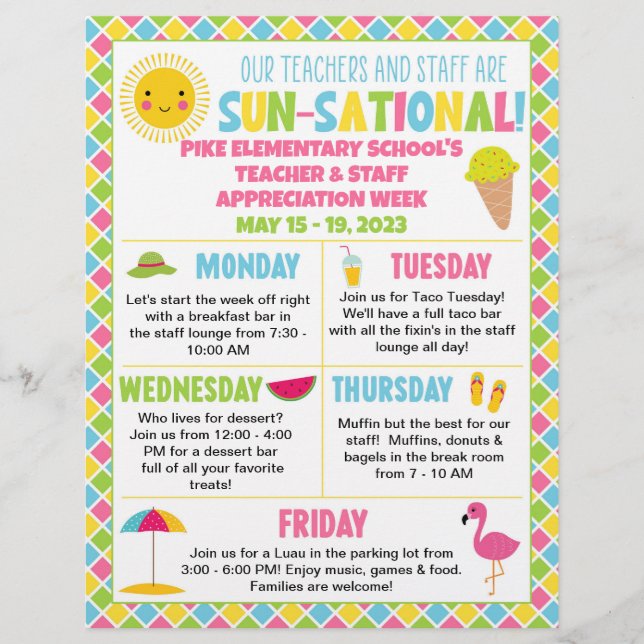 Summer Themed Teacher & Staff Wertungswoche Flyer (Vorne)