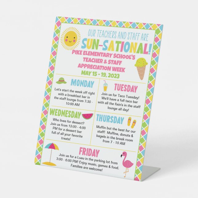 Summer Themed Teacher & Staff Wertungswoche Sockelschild (Vorderseite)