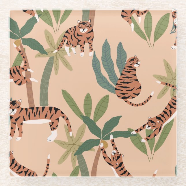 Summer Tigers Palm Trees Exotic Glasuntersetzer (Vorderseite)