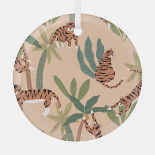 Summer Tigers Palm Trees Exotic Ornament Aus Glas