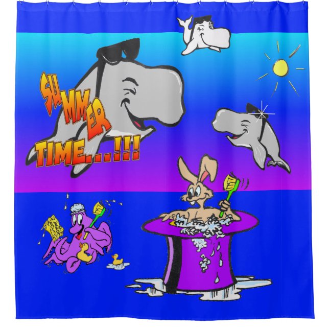 Summer Time Cartoon Duschvorhang (Vorderseite)