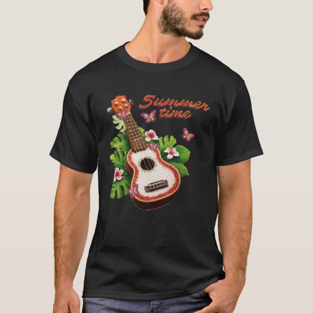Summer Time Hawaii Ukulele Lute Blume T-Shirt (Vorderseite)