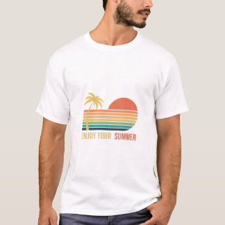 Summer Time Polo tee Retro Beach Sunset Logo-Palme