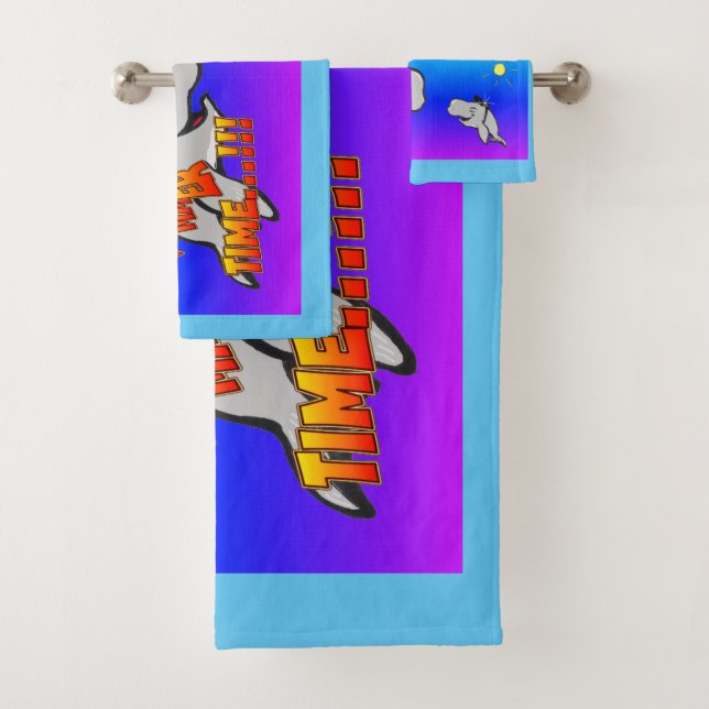 Summer Time Whales Cartoon Turqoise Badetuch Set (Insitu)