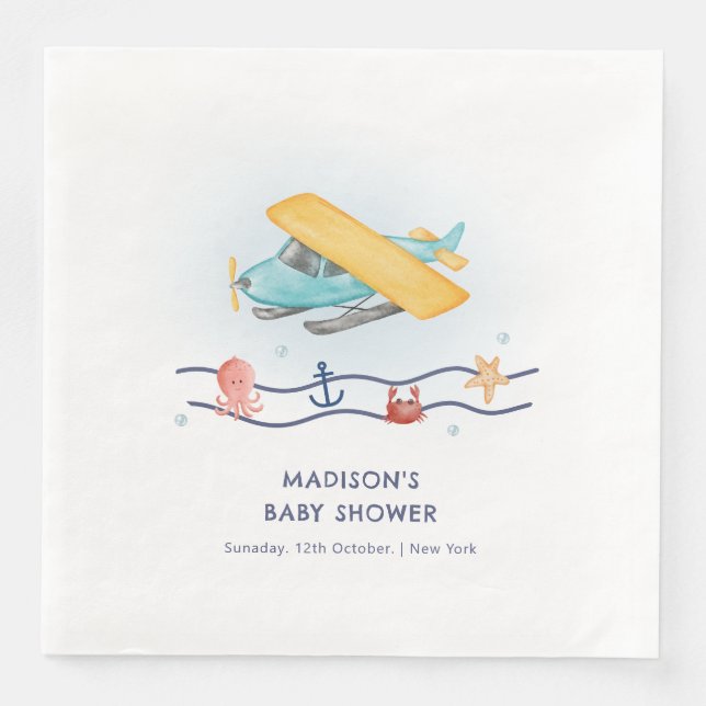 Summer Travel Adventure Sea Airplane Baby Shower Serviette (Vorderseite)