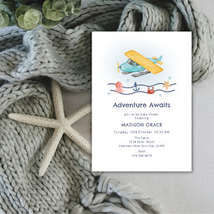 Summer Travel Adventure Sea Airplane Babydusche Einladung