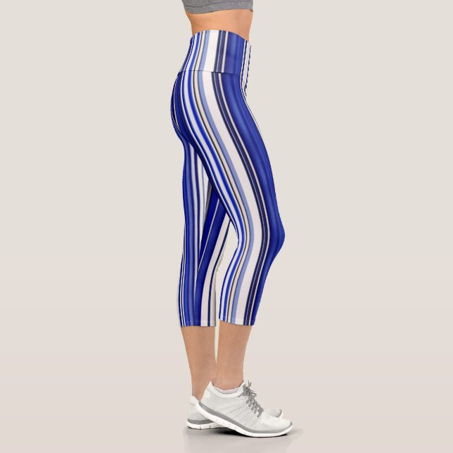 Summer trendy Navy Blue Boat Stripes Collection Capri Leggings (Rechts)