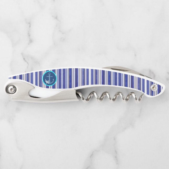 Summer trendy Navy Blue Boat Stripes Collection Kellnermesser (Vorderseite)