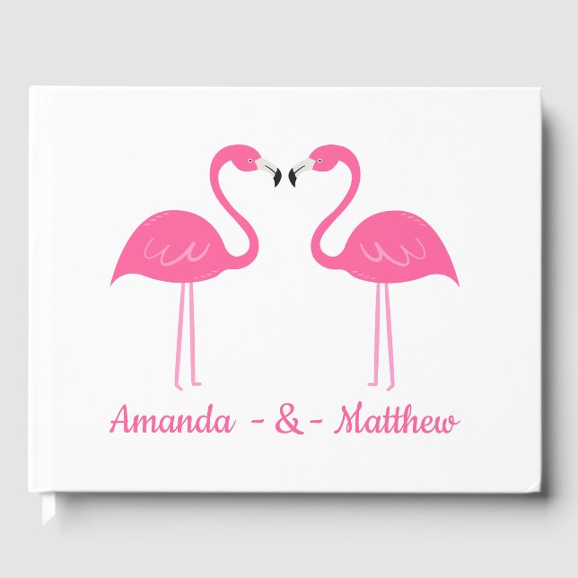 Summer Tropical Beach Black Pink Flamingo Wedding Gästebuch (Vorderseite)