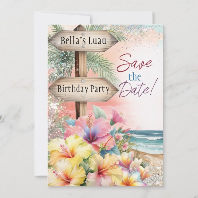 Summer Tropical Beach Luau Rett Date Card Einladung (Vorderseite)