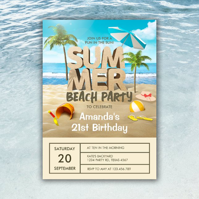 Summer Tropical Beach Party Erwachsene Geburtstag Einladung (Summer Tropical Beach Party Adult Birthday Invitation)