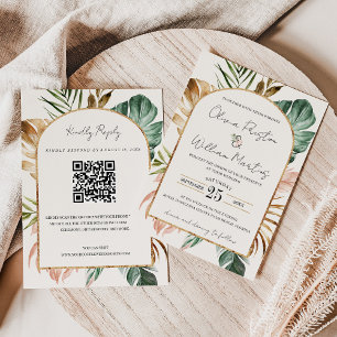 Summer Tropical Blätter Arch QR Code UAWG Wedding Einladung