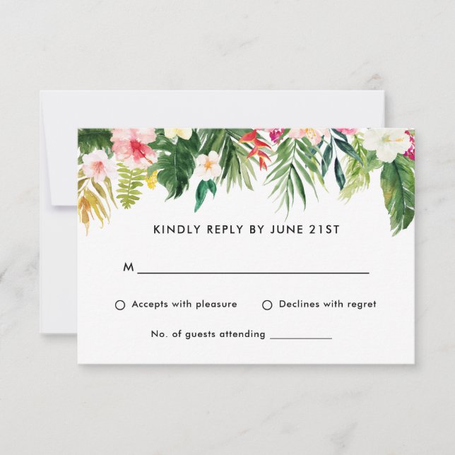 Summer Tropical Blätter Wedding RSVP Antwortkarte Karte (Vorderseite)