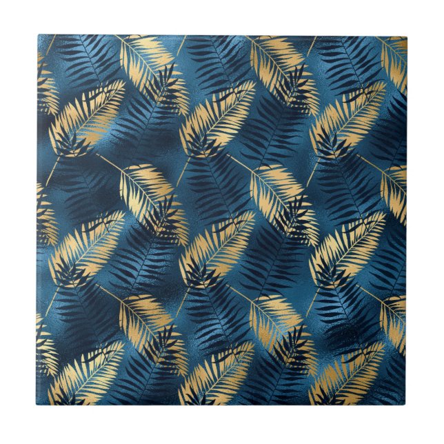 Summer Tropical Blue Palm Blätter Muster Fliese (Vorderseite)