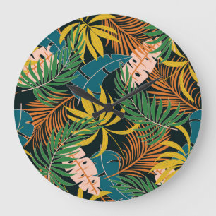 Summer Tropical Bright Pflanze Muster Große Wanduhr