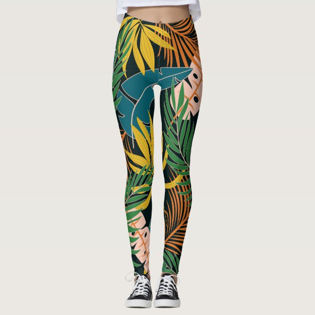 Summer Tropical Bright Pflanze Muster Leggings (Vorderseite)