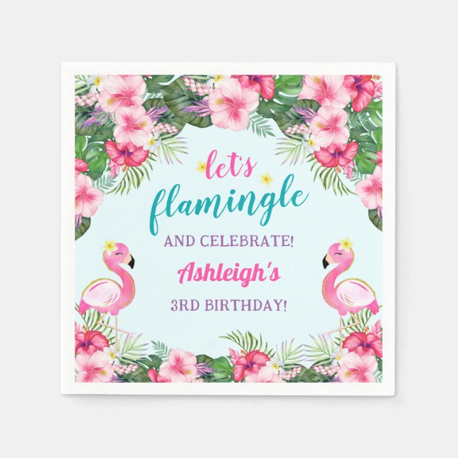 Summer Tropical Flamingo Geburtstag Serviette (Vorderseite)
