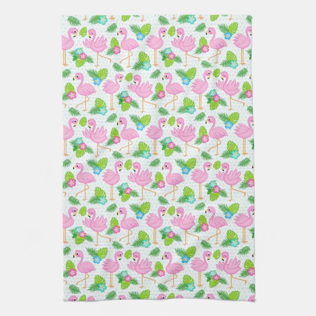 Summer Tropical Flamingo und Blumenmuster Geschirrtuch (Vertikal)