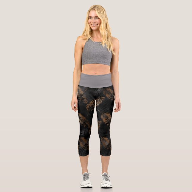 Summer Tropical Palm Blätter Muster Capri Leggings (Vorderseite)