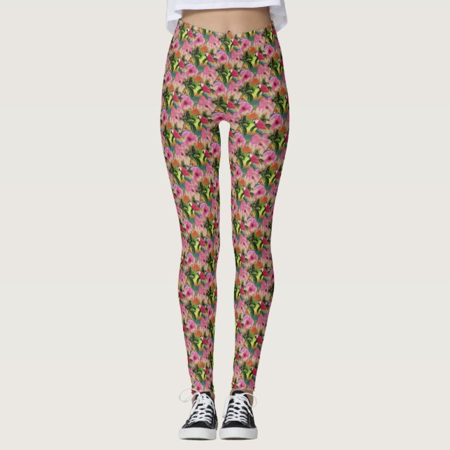 Summer Tropical Sunset Beach Parrot Leggings (Vorderseite)