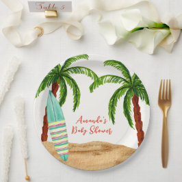 Summer Tropical Surf Baby an Bord Babydusche Pappteller