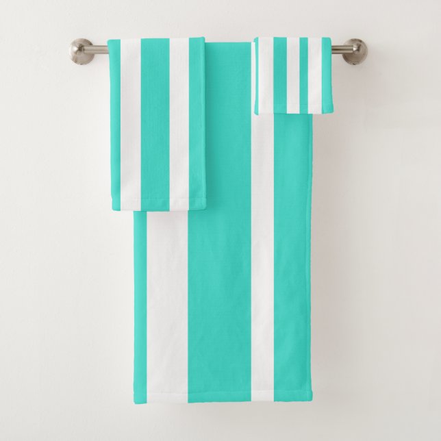 Summer Turquoise White Stripes Badhandtuch Set (Insitu)