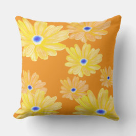 Summer Turquoise Yellow Floral Throw Pillow Kissen