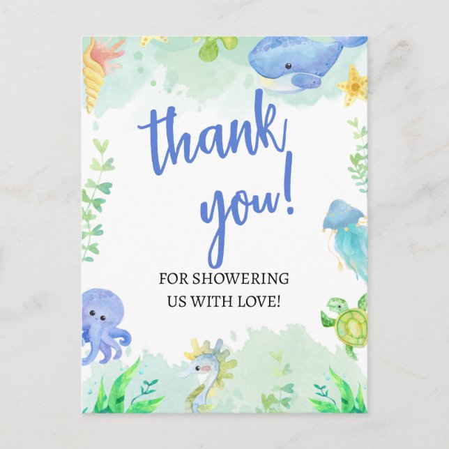 Summer under Sea Baby Shower Danke Postkarte (Vorderseite)