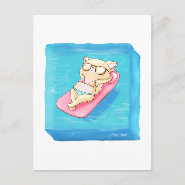 Summer Vacation Pool Bikini Pomchi Sonnenbrille Postkarte (Vorderseite)