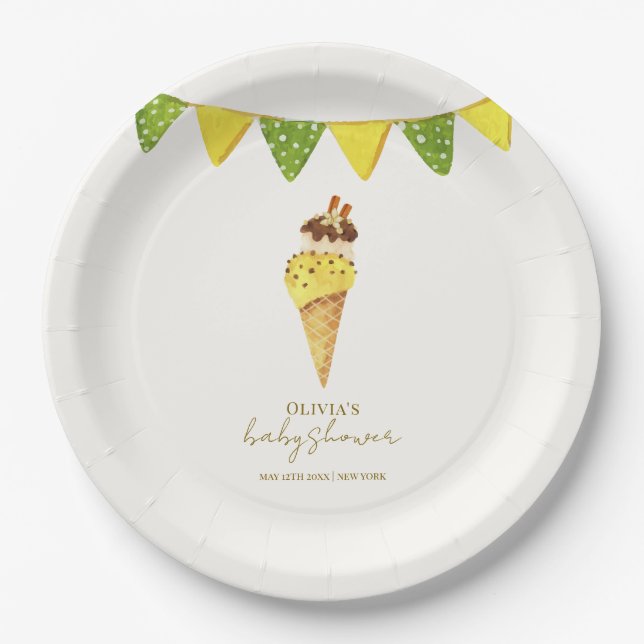 Summer Vanilla The Scoop Ice Cream Baby Dusche Pappteller (Vorderseite)