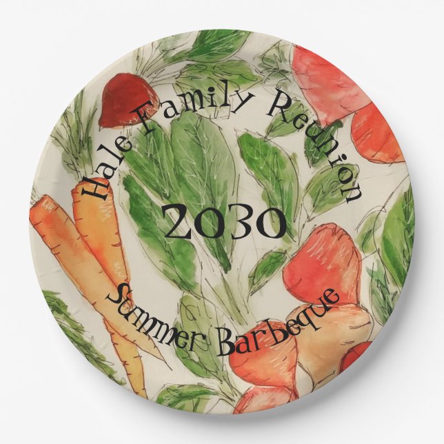 Summer Vegetation Aquarelldesign Art Pappteller (Vorderseite)