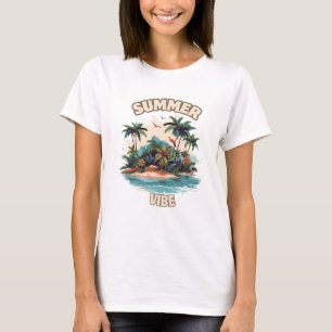 Summer Vibe Tropical Island Illustration T-Shirt