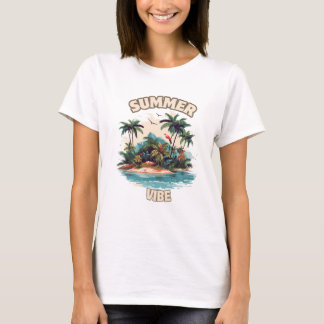 Summer Vibe Tropical Island Illustration T-Shirt