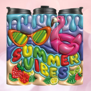 Summer Vibes 3d Aufgeblasene Früchte & Flamingo Thermosbecher