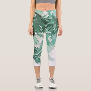 Summer Vibes Banana Blätter Blassgrün Capri Leggings