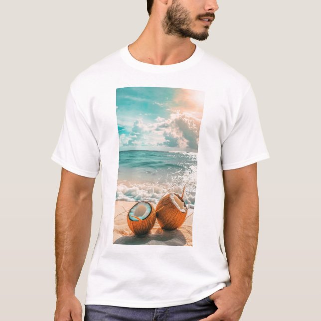 Summer Vibes Beach Coconut Drink Grafik T - Shirt (Vorderseite)