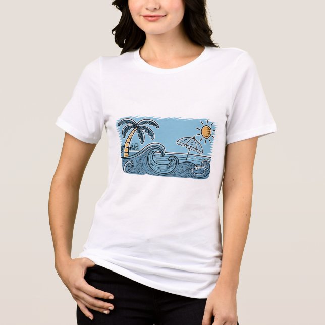 Summer Vibes Beach Illustration Tri-Blend Shirt (Vorderseite)