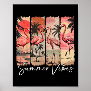 Summer Vibes Beach Pink Flamingo Palm Tree Sommer Poster
