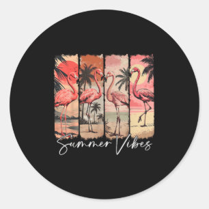 Summer Vibes Beach Pink Flamingo Palm Tree Sommer Runder Aufkleber