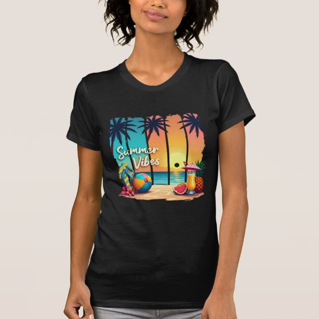 Summer Vibes Beach Scene - Tropical Sunset with Fl T-Shirt (Vorderseite)