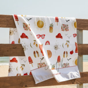 Summer Vibes Boho Retro Summer Monogram Strandtuch