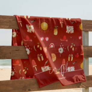Summer Vibes   Boho Retro Summer Monogram Strandtuch